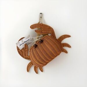 Woven Wicker Natural Crab shaped Clutch crossbody Shoulder bag Nautical Coastal